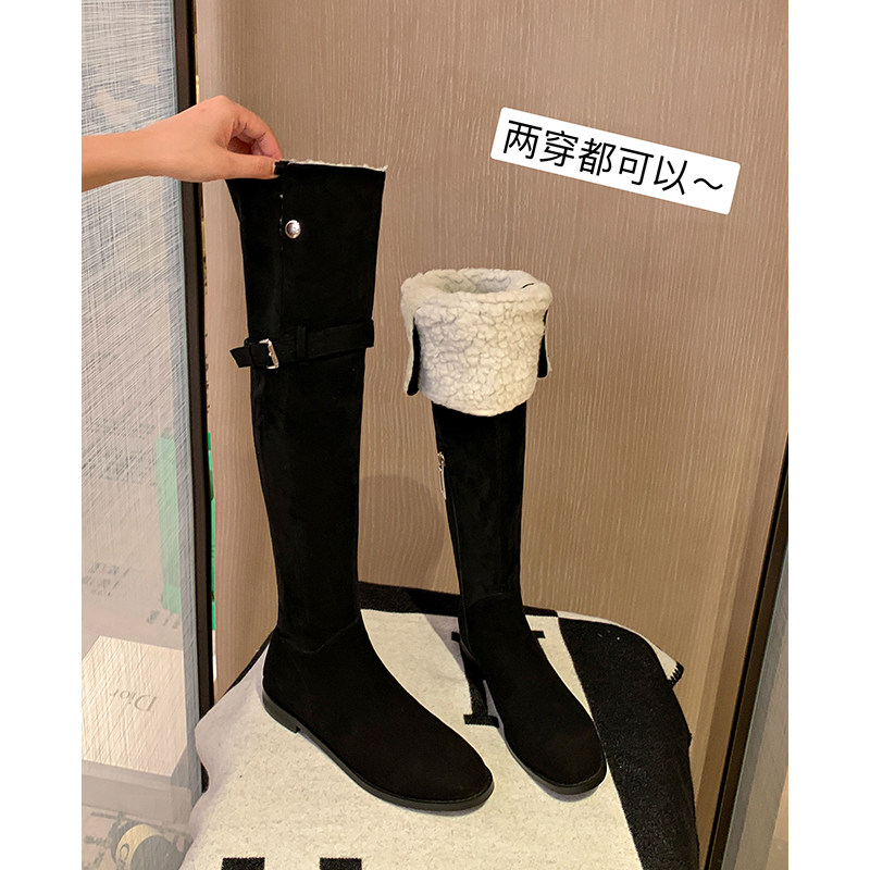 페어리윙크는 리버시블이에요 여성용 로우힐 스웨이드 무릎 위 부츠 스노우 부츠 겨울 플러스 플러시 코튼 부츠