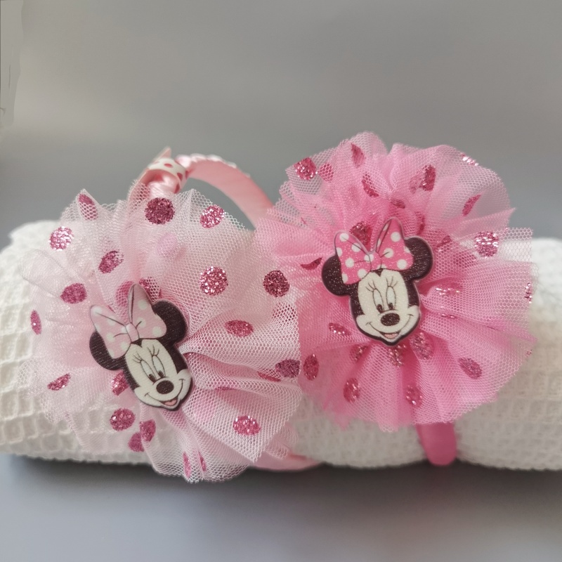特价迪士尼儿童发饰米妮头发箍女孩蕾丝粉红大网纱米老鼠女童头扣