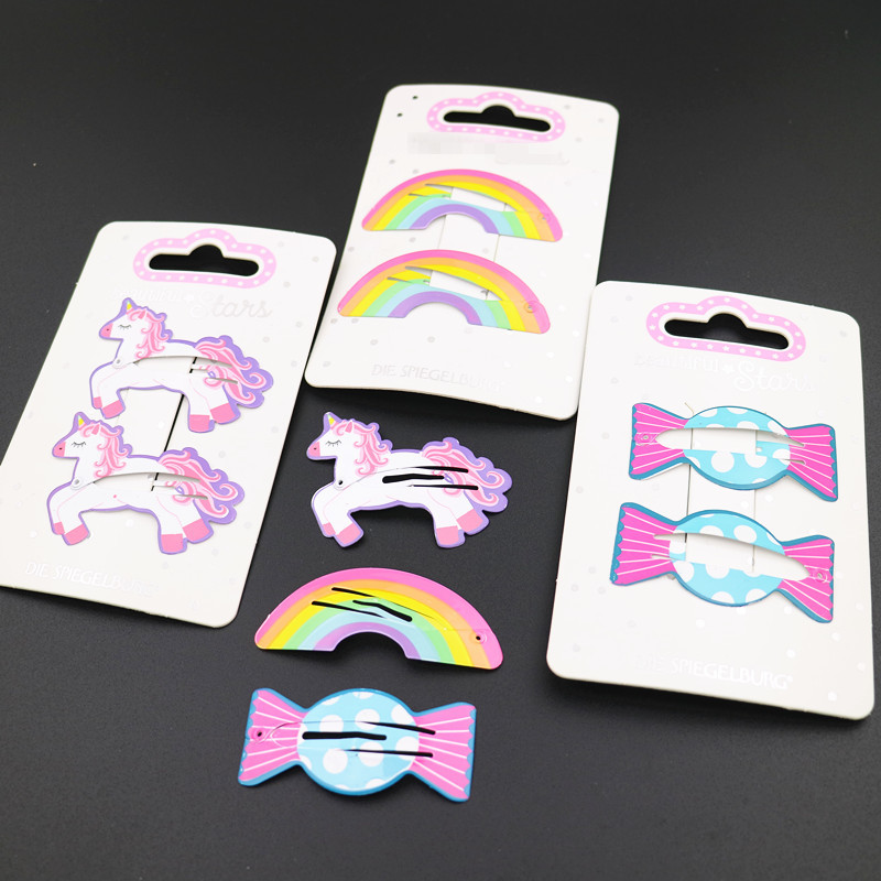 韩版儿童卡通发夹烤漆印刷BB头夹子独角兽糖果彩虹女童刘海夹发卡