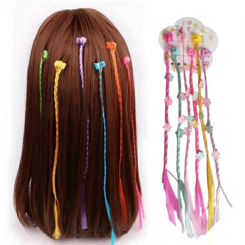 儿童辫子假发饰头发辫女孩抓夹蝴蝶麻花辫女童彩色脏脏辫表演头饰