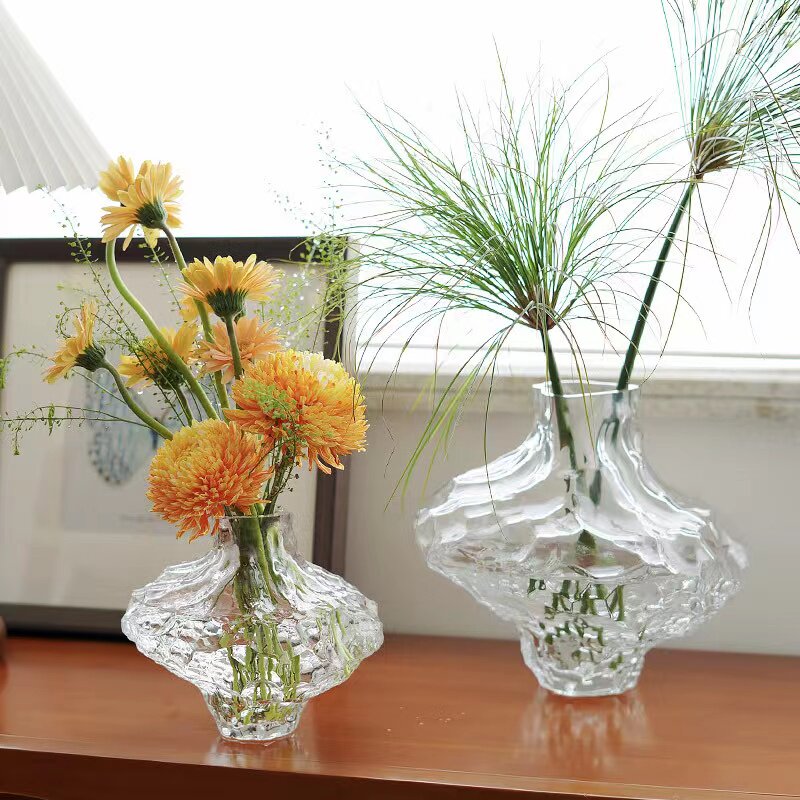 峡谷山谷纹花瓶透明烟灰色不规则玻璃花瓶北欧ins风家居装饰摆件