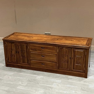 中式乌金木实木电视柜客厅家用落地大容量三抽储物加高宽地柜组合