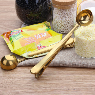 不锈钢封口夹咖啡勺二合一夹子包装密封夹子量匙勺咖啡奶粉定量勺