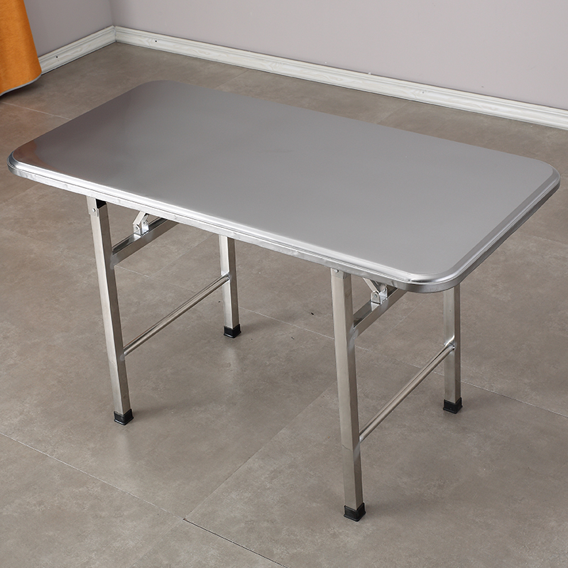 不锈钢长方形可折叠桌子吃饭家用户外加厚拉丝小餐桌60CM70*120