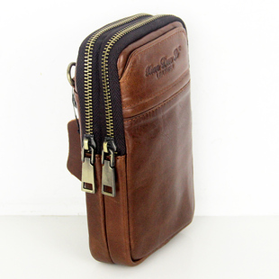 男真皮手机包穿皮带腰包头层牛皮斜挎包竖款拉链三层通用款手机袋
