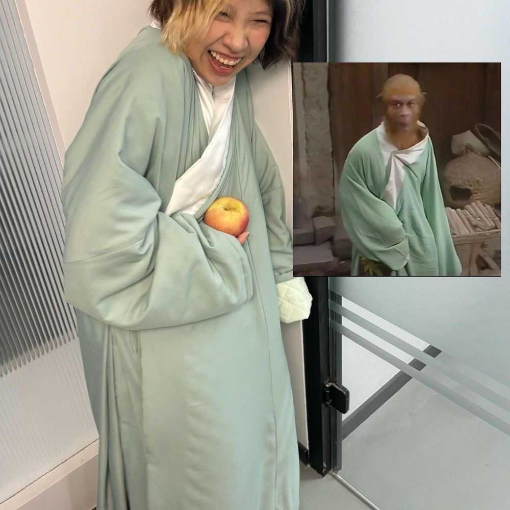 孙悟空同款绿色加棉加绒搞怪睡袍