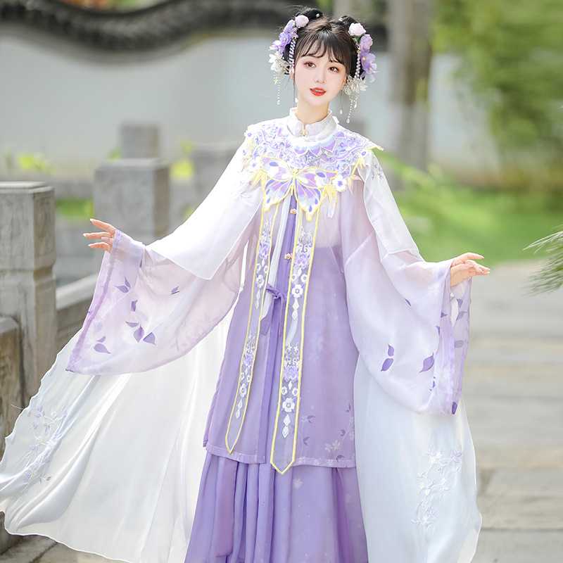新款明制汉服女夏装立领云肩齐腰
