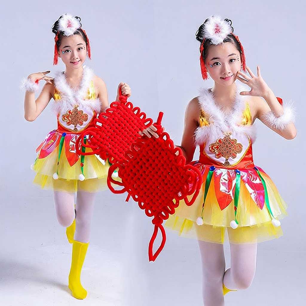 红红中国结幼儿喜庆秧歌演出服｜