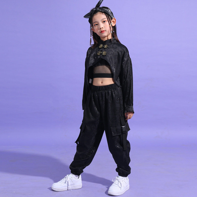 女童露肚脐套装三件套嘻哈舞蹈服