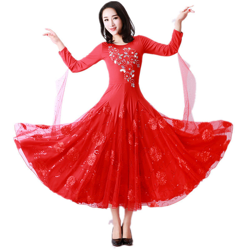 交谊舞服装兹连衣裙长袖摩登舞舞蹈服长裙更多舞蹈服装女