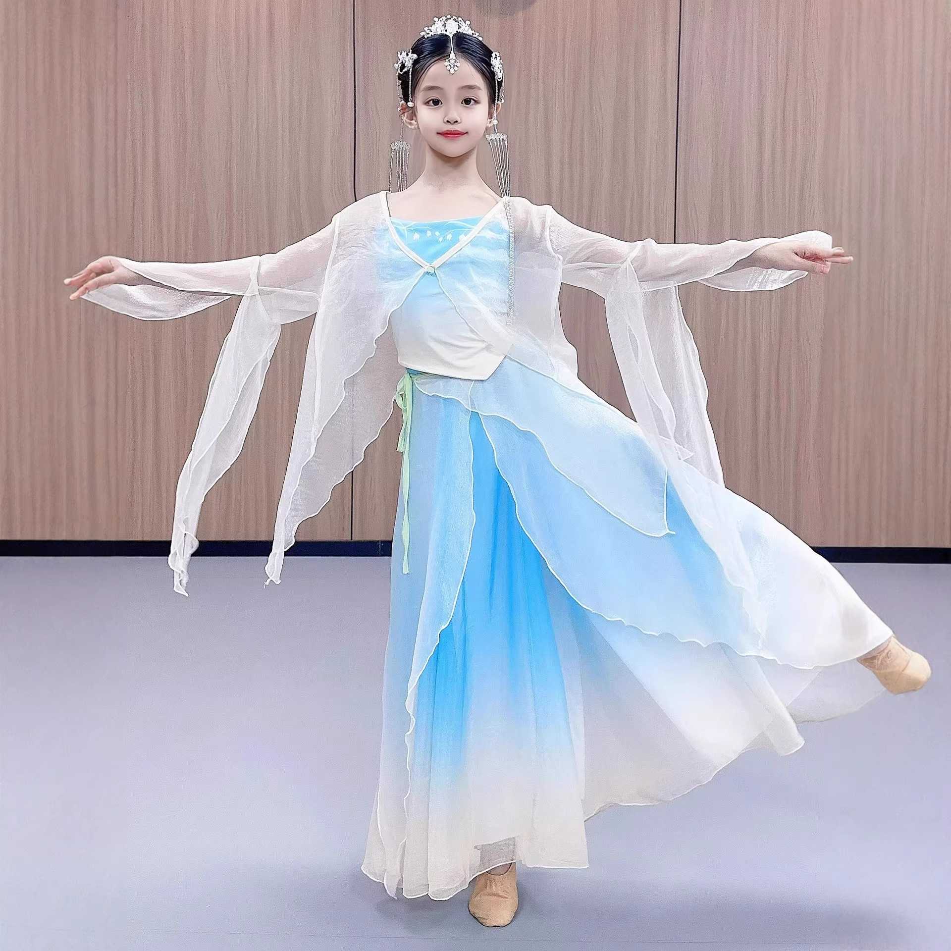 新款古典舞儿童女飘逸纱衣演出服