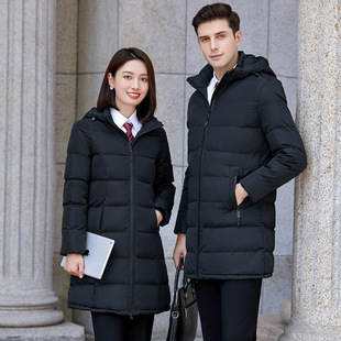 男女同款加厚黑色羽绒棉服冬季职业羽绒棉外套修身上班保暖工服