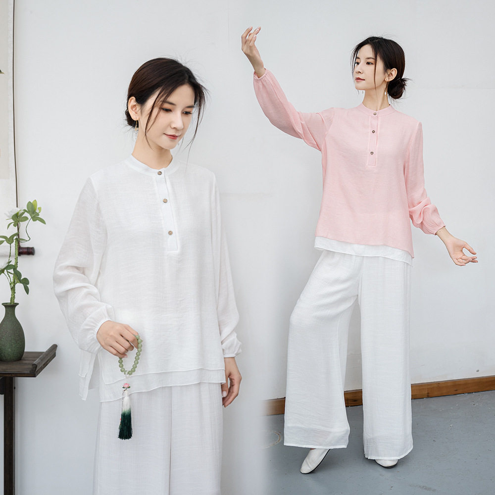 秋冬长袖民族风棉麻居士打坐茶服