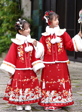 新款儿童汉服冬季女童拜年服加厚