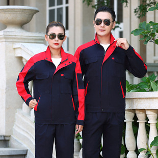 生产春秋长袖工作服棉质吸湿排汗劳动服套装男女同款现货工装制服