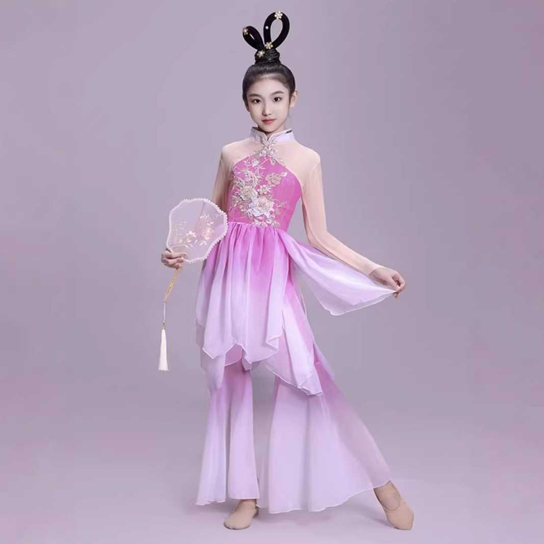儿童古典舞演出服女童飘逸扇子舞