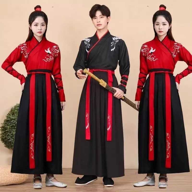 武侠风改良汉服女款学生班服中雪