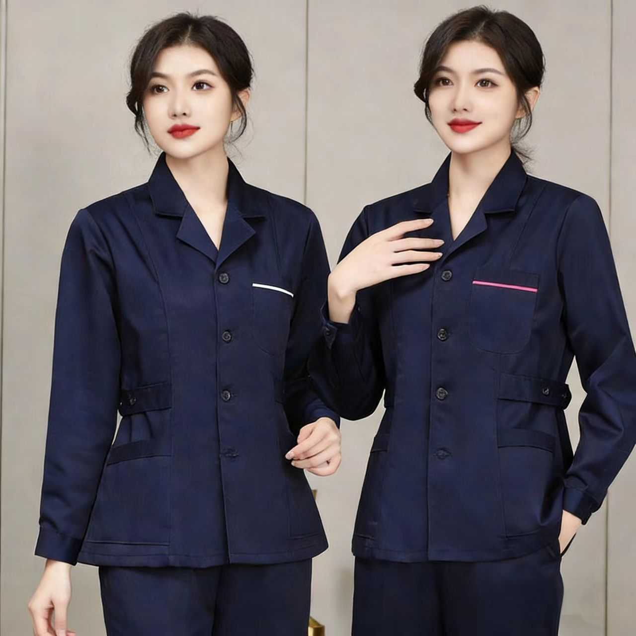 藏蓝色西服领护士服长袖女分体男