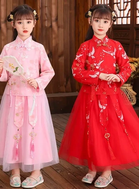 汉服女童秋季套装仙女连衣裙中儿童古装唐装公主裙裙子动物B类