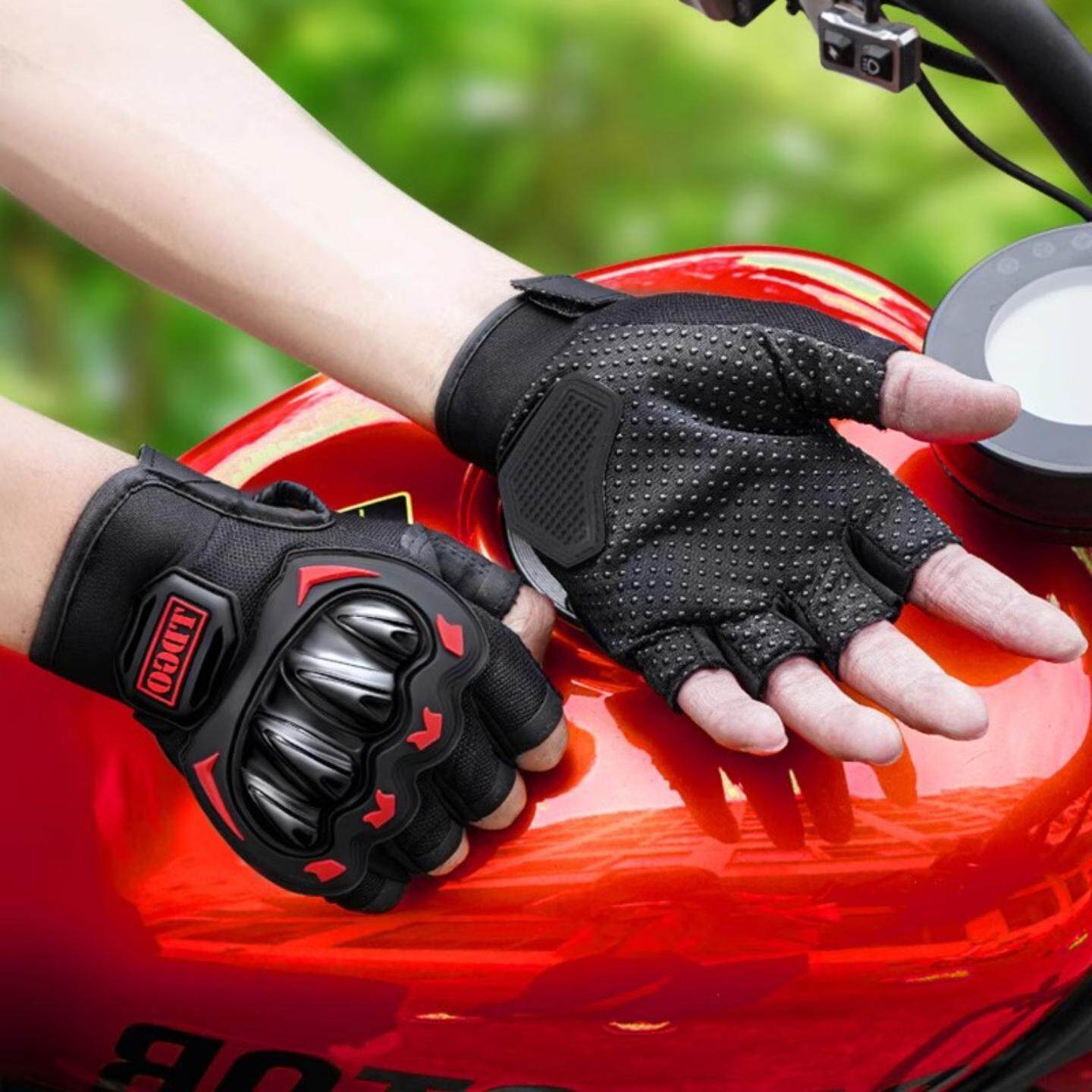 摩托车骑行手套男夏季半指女骑士机车越野电动车透气防护手套四季