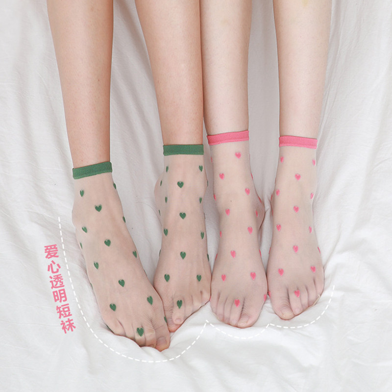 日系透明水晶袜子女ins潮短袜夏季韩国甜美可爱爱心玻璃丝袜薄款