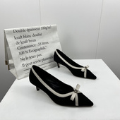 2022夏季 新款 尖头浅口蝴蝶结法式 品牌撤柜女鞋 OL通勤淑女女单鞋