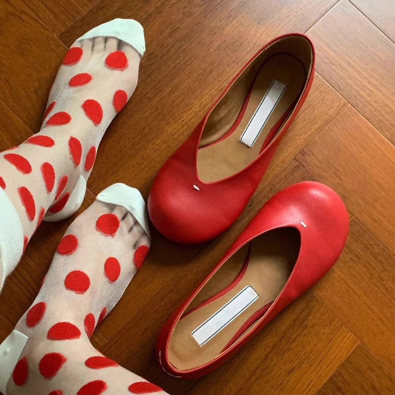 羊皮版~真皮平底结婚小红鞋女复古小众米奇一脚蹬大头玛丽珍单鞋