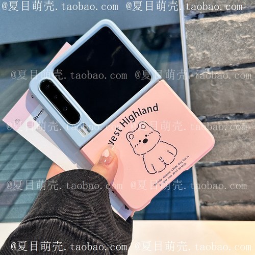 卡通西高地适用华为puraX手机壳新款pocket2可爱小狗小米mixflip拼色肤感荣耀magicvflip磨砂三星zflip6女款