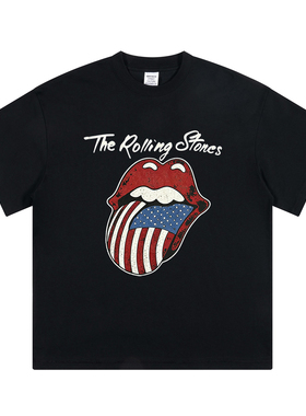 TEEPRINT The Rolling Stones摇滚乐队大舌头直喷印花水洗短袖T恤