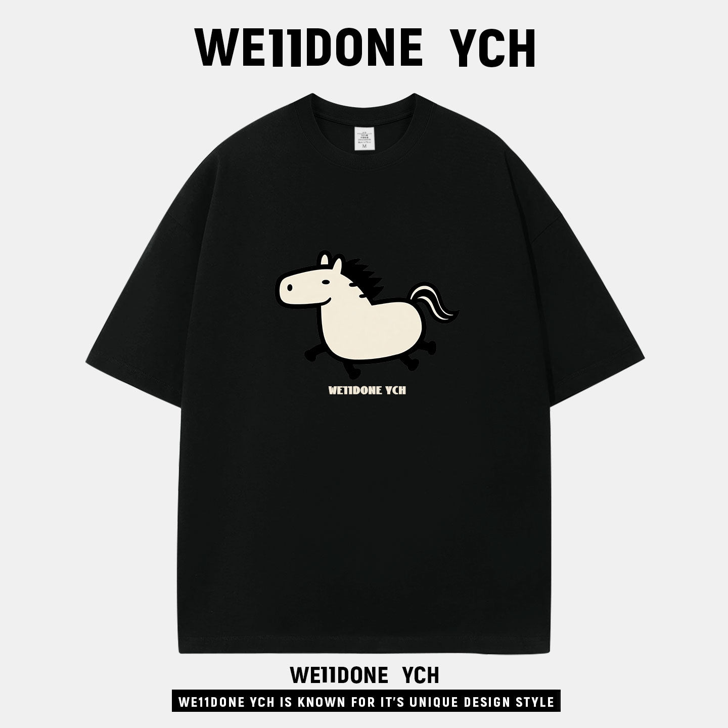 WE11DONE YCH联名卡通马印花短袖T恤2026春夏男女潮牌高街百搭