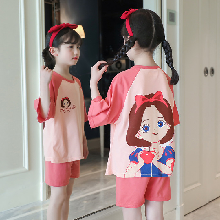 CHILDRENS PAJAMAS SUMMER COTTON SHORT SLEEVE THIN GIRL SET MIDDLE CHILDREN GIRLS PRINCESSES BABY CARTOON LOUNGEWEAR