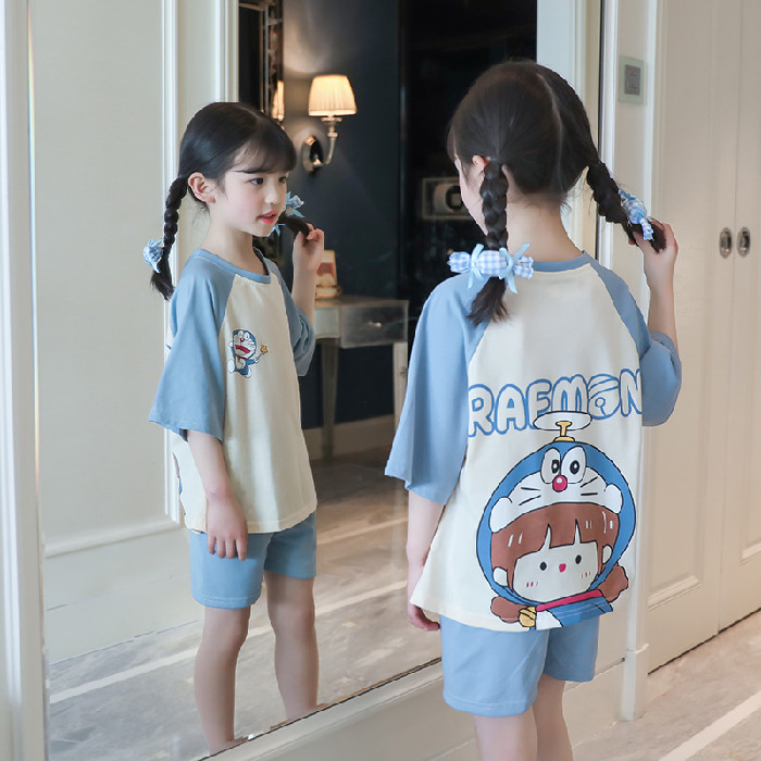 CHILDRENS PAJAMAS SUMMER COTTON SHORT SLEEVE THIN GIRL SET MIDDLE CHILDREN GIRLS PRINCESSES BABY CARTOON LOUNGEWEAR