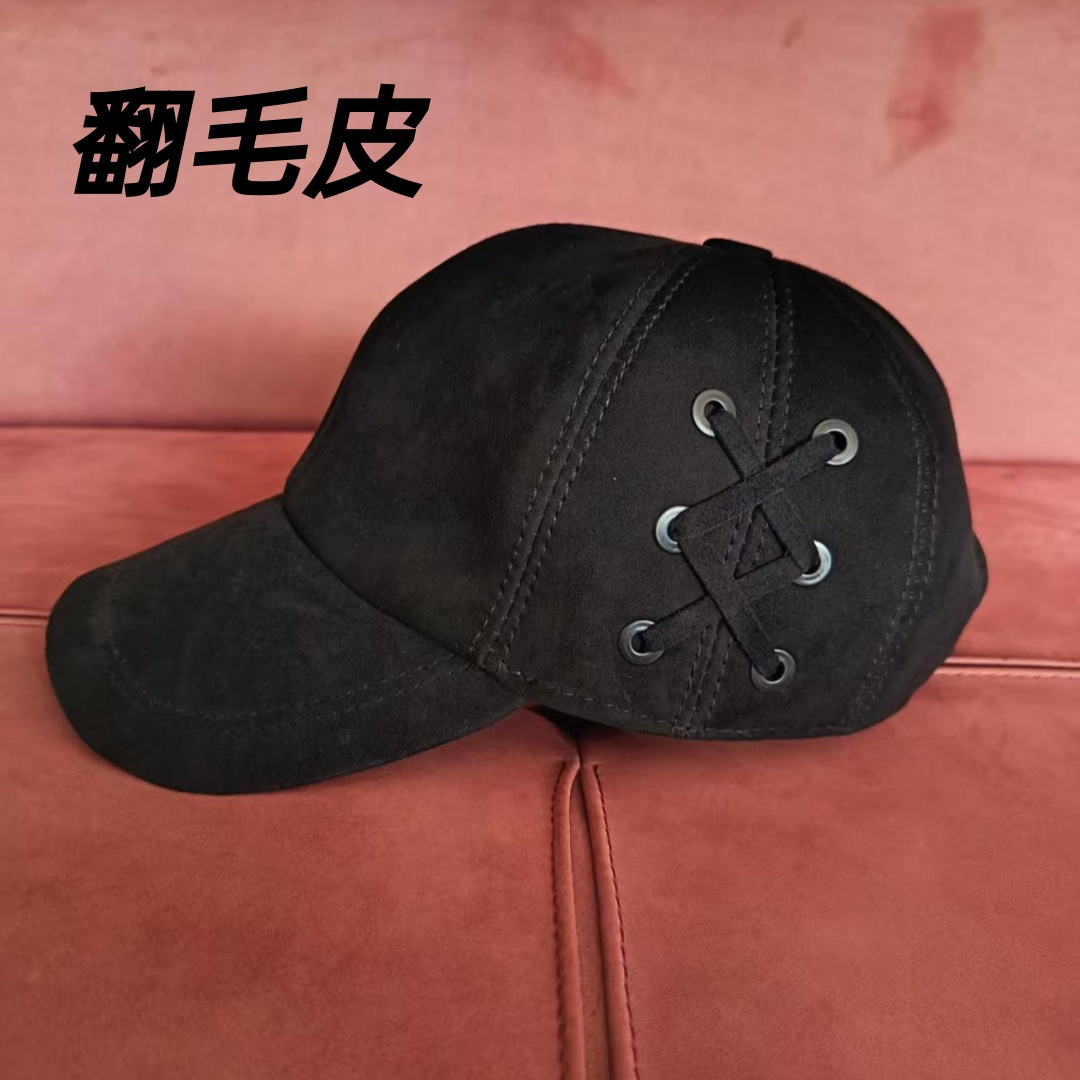 新款翻毛皮棒球帽休闲真皮男士鸭舌帽潮流户外保暖秋冬季大檐帽子