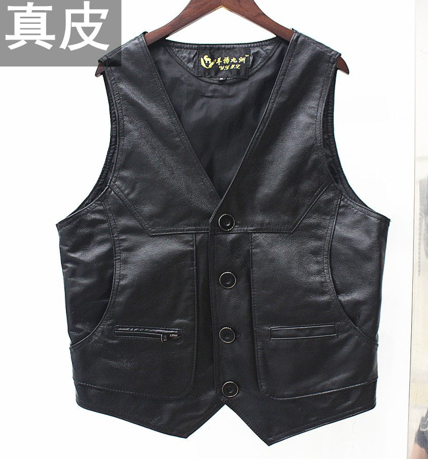 真皮马甲男中老年秋冬皮背心马夹男式休闲修身西装头层牛皮坎肩潮