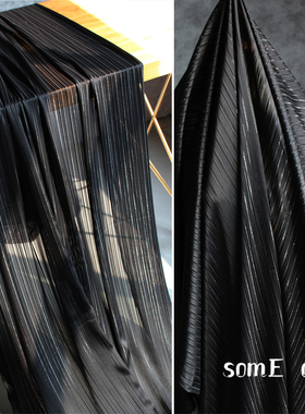 黑色银丝雪纺肌理纱半透明布料蕾丝礼服连衣裙进口设计师时装面料