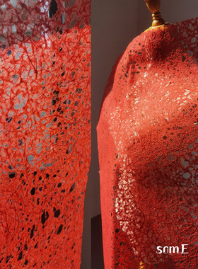 水溶纸破洞红色纸原创立体重工肌理纸不规则面料再造设计服装布料