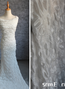 原创白色麟纹布 泡泡轻薄柔软丝滑婚纱礼服手工diy服装设计师面料