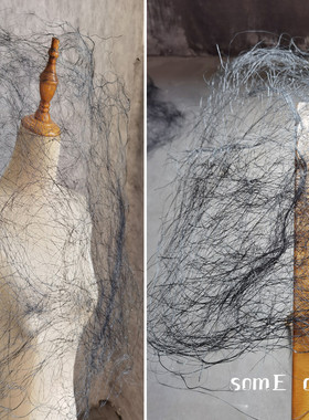 黑色编织鸟巢错乱枯草肌理面料 再造立体压褶皱手工服装设计师布