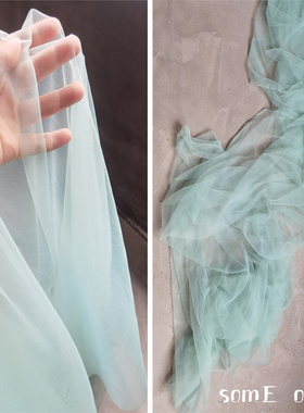 青绿色网纱 造型婚纱礼服蓬蓬裙时装肌理设计师面料 毕业作品布料