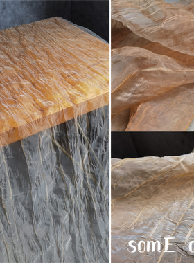 进口锈黄色复古网纱面料 轻薄挺括型压褶布 设计师创意布料