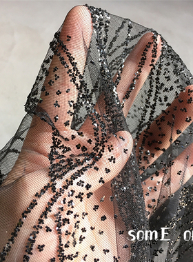 水纹烫金洒金黑色网纱 礼服烫点面料 婚纱裙子布料蕾丝布料