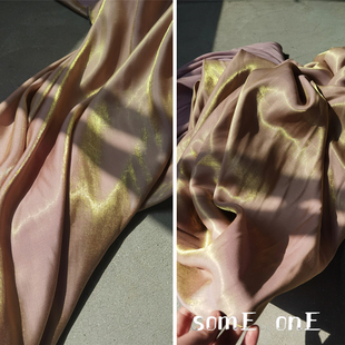 新款金缎紫香芋色 设计师流光礼服衬衫水晶娃衣汉服泡泡袖面料布