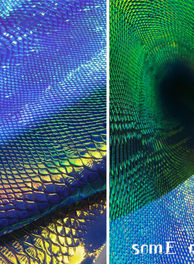 立体蓝色蛇纹皮革面料 走秀演出舞台装镭射面料tpu人造设计师布料