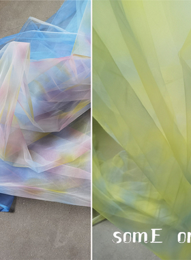 蓝色 绿色 节奏渐变纱 diy蕾丝礼服连衣裙进口设计师时装面料布