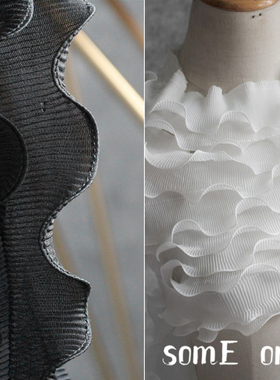 黑白色木耳花边包边花 压褶蕾丝波浪花边 DIY婚纱服装材料辅料