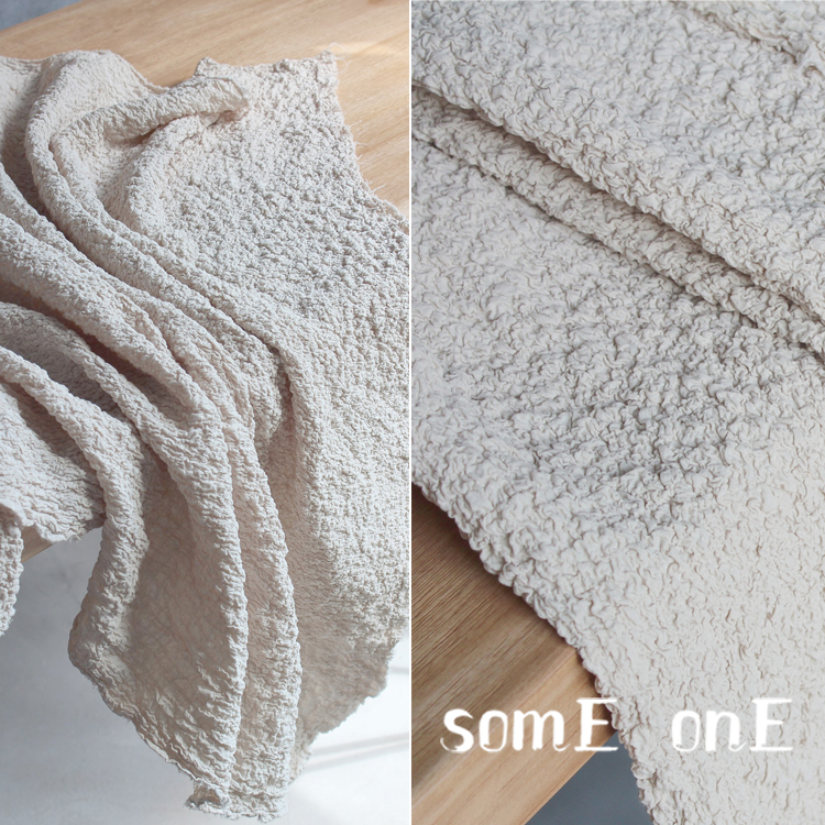 原创米白棉麻薄绉褶皱弹力亚麻服装 阔腿裤衬衫连衣裙设计师面料