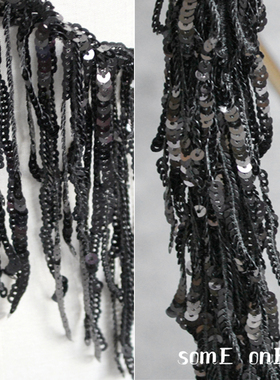 黑色串片亮片流苏花边 镭射圆片手工DIY舞台演出服排穗设计辅料