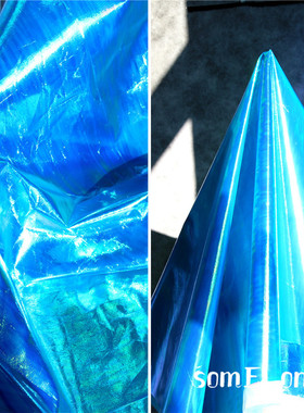 寒冰蓝色镭射幻彩变色布料 蕾丝礼服连衣裙进口设计师时装面料