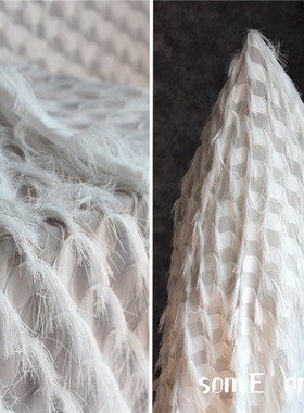 原创纯手工白色立体方块流苏网纱蕾丝亮片表演流苏服装设计师布料