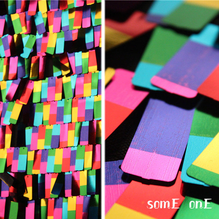 朦胧彩色闪片格子亮片进口面料舞台背景装饰网纱 设计师时装布料